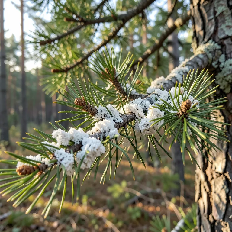 Bílý povlak na borovici příčiny a řešení - ilustrační foto