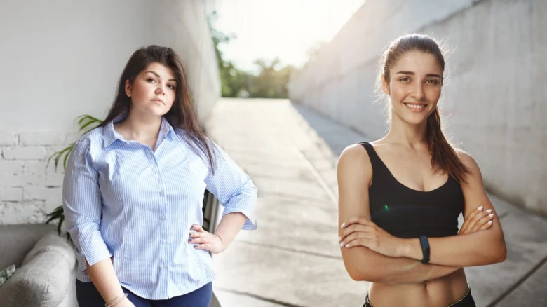 Two women before and after weight loss
