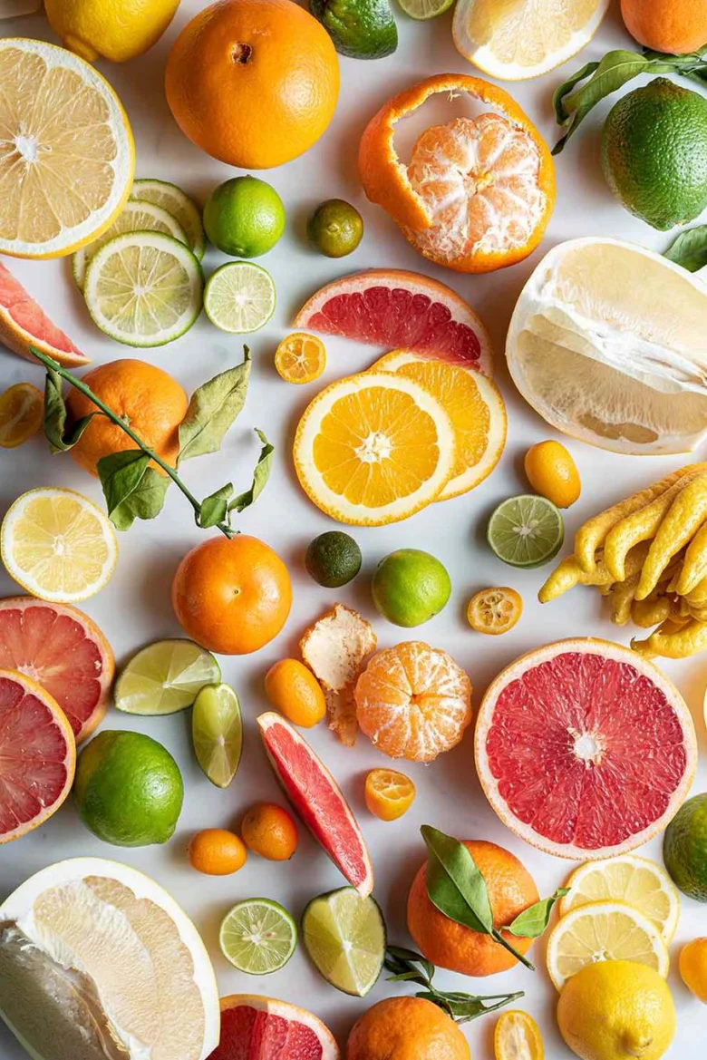 Různorodé čerstvé citrusrody včetně pomerančů, citronů a grapefruitu.