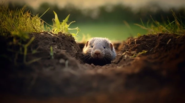 Mole in burrow
