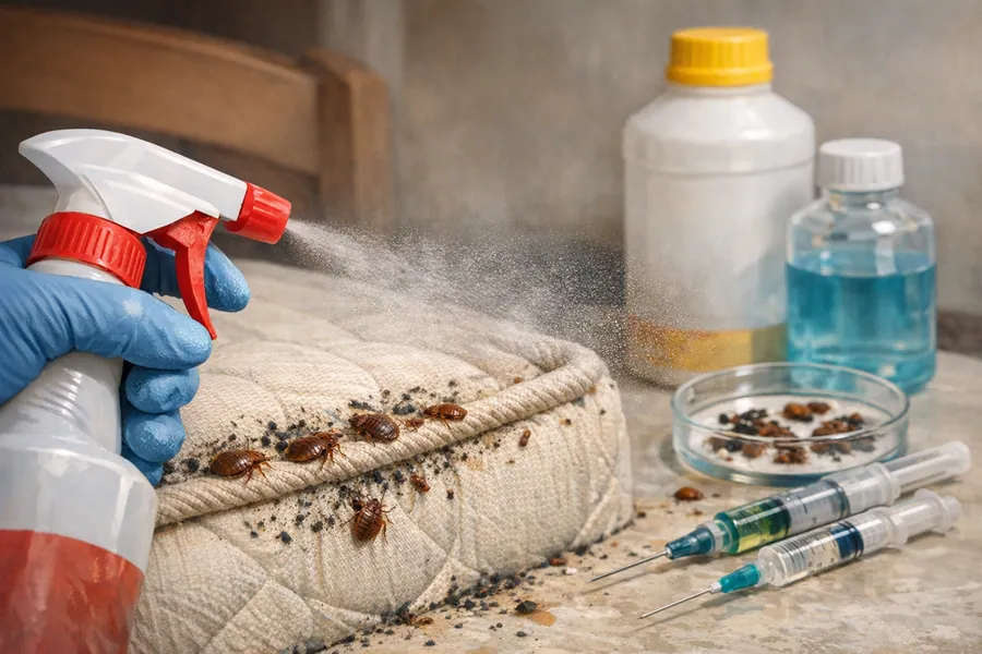 Ruční postřik matrace proti štěnicím s chemií a parou